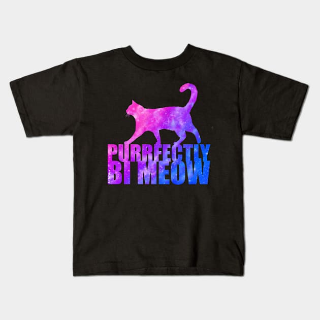 Purrfectly Bi Meow Kids T-Shirt by Art by Veya